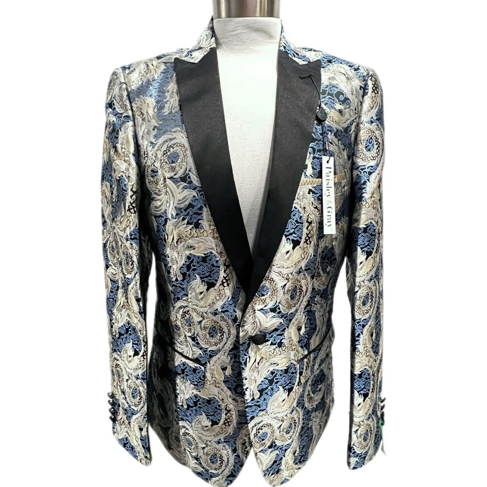 NWT Paisley & Gray Black and Blue Dragon Patterned Blazer
